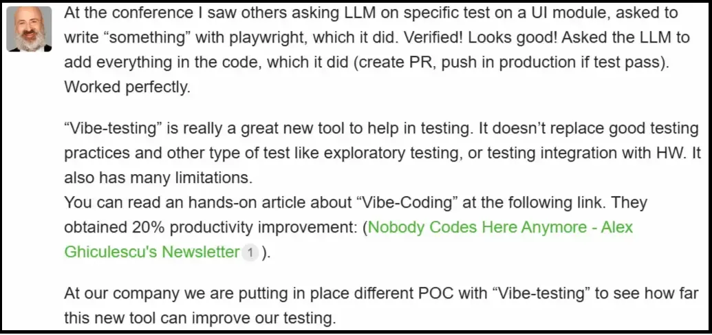 Melissa benua event user comment on vibe testing