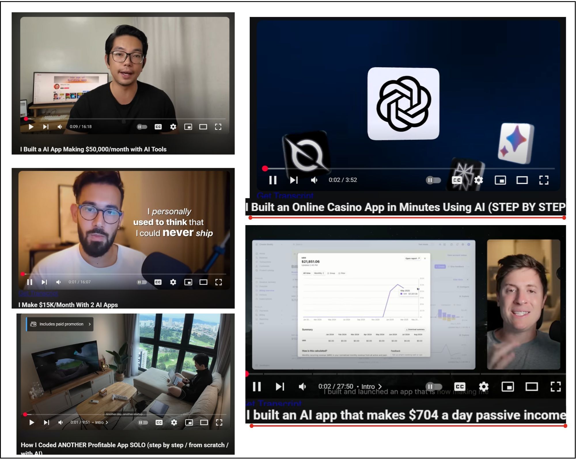 screenshot of youtube where people buidling app with vibe coding