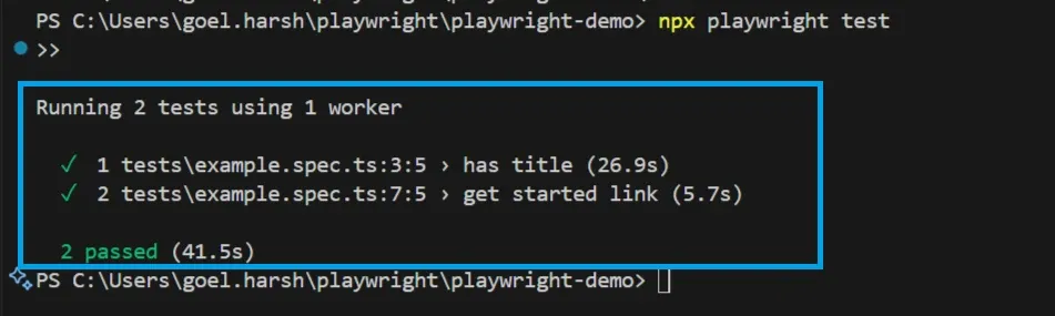 running test in playwright command